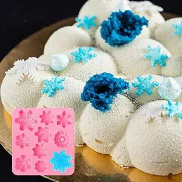 Boao 2 Pieces 3D Snowflake Silicone Mold Winter Snowflake Fondant Silicone Mold for Cake Cupcake Decoration Polymer Clay Crafting Projects(Pink)