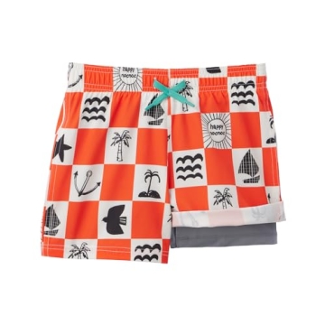 HAPPY NOCNOC Boys Swim Trunks with Compression Liner for Ages 1-12
