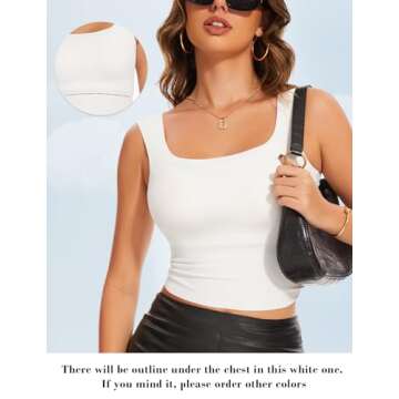 Upushall Women's Square Neck Seamless Tank Top - Stylish & Comfortable Crop Top in White