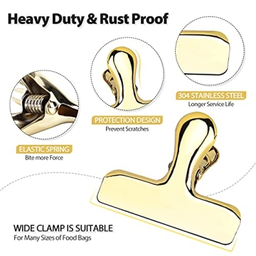 BUNDLEPRO 8 Shiny Gold Bag Clips for Fresh Food Storage