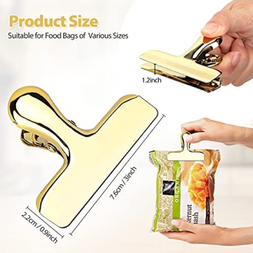 BUNDLEPRO 8 Shiny Gold Bag Clips for Fresh Food Storage