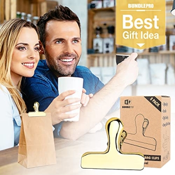 BUNDLEPRO 8 Shiny Gold Bag Clips for Fresh Food Storage