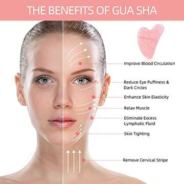 Ecoswer Gua Sha Facial Tool,Guasha Tool for Face,Facial and Body Massager,Natural Stones Rose Quartz,Scraping and SPA Acupuncture Therapy to Lift,Decrease Puffiness and Tighten.(Pink)