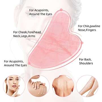 Ecoswer Gua Sha Facial Tool,Guasha Tool for Face,Facial and Body Massager,Natural Stones Rose Quartz,Scraping and SPA Acupuncture Therapy to Lift,Decrease Puffiness and Tighten.(Pink)