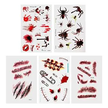 Halloween Scar Tattoo Stickers & Fake Knife Prop Set