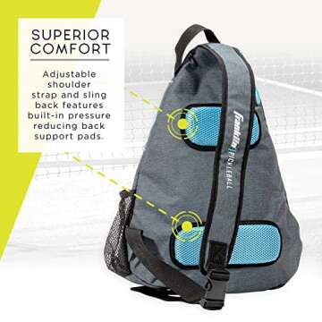 Franklin Sports Pickleball Bags - Pickleball Sling Bag Backpack for Gear + Equipment - Bag for Men Women - Holds Paddles, Balls + Accessories - Gray + Blue