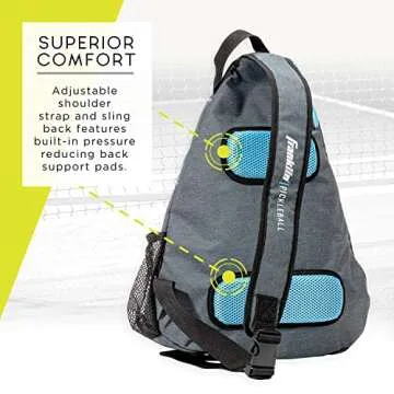Franklin Sports Pickleball Bags - Pickleball Sling Bag Backpack for Gear + Equipment - Bag for Men Women - Holds Paddles, Balls + Accessories - Gray + Blue