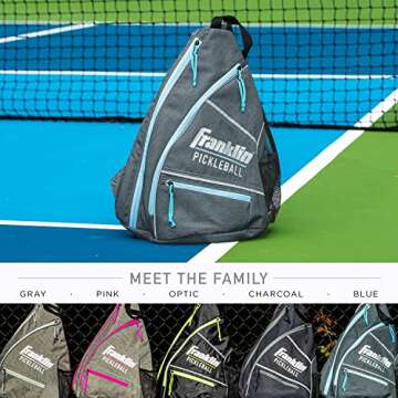 Franklin Sports Pickleball Bags - Pickleball Sling Bag Backpack for Gear + Equipment - Bag for Men Women - Holds Paddles, Balls + Accessories - Gray + Blue