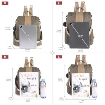 PINCNEL Women Khaki Medium Backpack Purse Waterproof Nylon Anti-theft Rucksack Lightweight Shoulder ...
