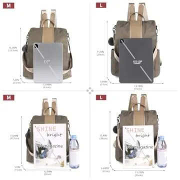 PINCNEL Women Khaki Medium Backpack Purse Waterproof Nylon Anti-theft Rucksack Lightweight Shoulder ...