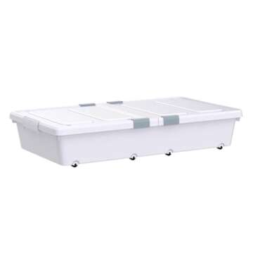3 Pack Large Rolling Under Bed Storage Bin With Wheels, Sliding Underbed Plastic Containers With Lid Open From Both Sides. 37 x 19 x 7.3 inches