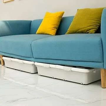 3 Pack Large Rolling Under Bed Storage Bin With Wheels, Sliding Underbed Plastic Containers With Lid Open From Both Sides. 37 x 19 x 7.3 inches