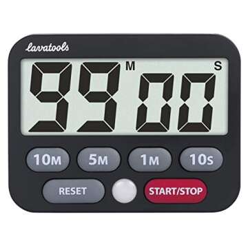 Lavatools KT3 Kitchen Timer & Stopwatch, Large Digits, Loud Alarm, Mute Function, Quick-Set Buttons,...