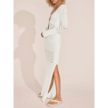 Saodimallsu Women's Crochet Cover Up Stylish Beach Maxi Dress