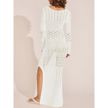 Saodimallsu Women's Crochet Cover Up Stylish Beach Maxi Dress