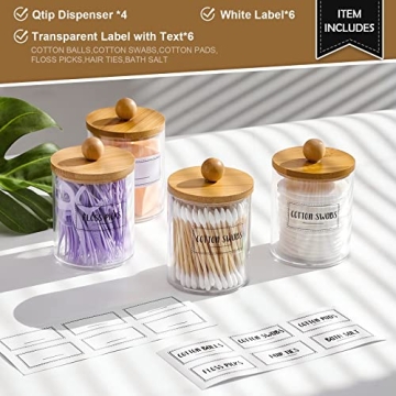 Qtip Holder Dispenser - 4 Pack with Bamboo Lids