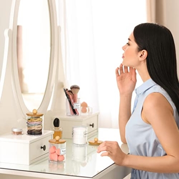 Qtip Holder Dispenser - 4 Pack with Bamboo Lids