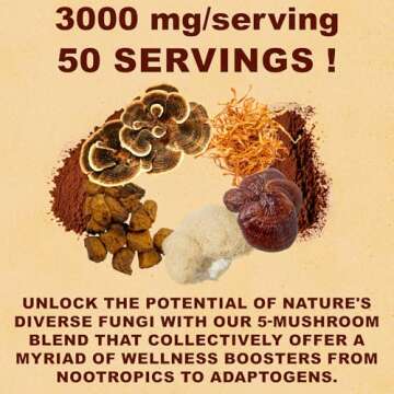 MegaPlants Cacao Magic (50 Servings) | Superfood 5 Mushroom Blend | Lions Mane, Reishi, Chaga, Cordyceps, Turkey Tail | Smoothie, Hot Chocolate, Coffee Alternative