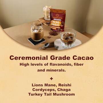 MegaPlants Cacao Magic (50 Servings) | Superfood 5 Mushroom Blend | Lions Mane, Reishi, Chaga, Cordyceps, Turkey Tail | Smoothie, Hot Chocolate, Coffee Alternative