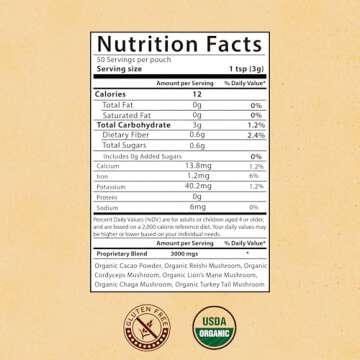 MegaPlants Cacao Magic (50 Servings) | Superfood 5 Mushroom Blend | Lions Mane, Reishi, Chaga, Cordyceps, Turkey Tail | Smoothie, Hot Chocolate, Coffee Alternative