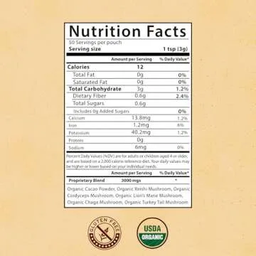 MegaPlants Cacao Magic (50 Servings) | Superfood 5 Mushroom Blend | Lions Mane, Reishi, Chaga, Cordyceps, Turkey Tail | Smoothie, Hot Chocolate, Coffee Alternative