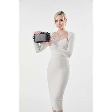 Tngan Women Acrylic Evening Clutch Box Purse Marble Handbag for Wedding Cocktail Party Banquet, Blac...