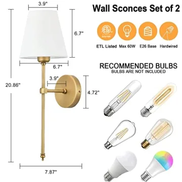 Elegant Bsmathom Wall Sconces Set of 2 for Home Lighting
