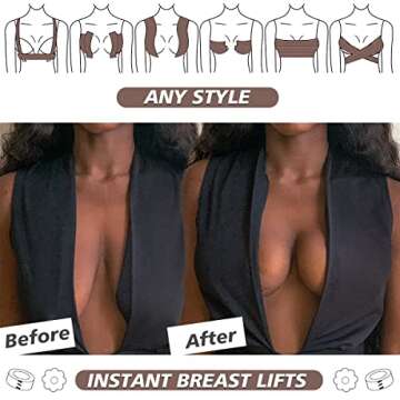 Boob Tape - Breast Lift Tape & Nipple Covers, Boobtape, Body Tape for Breast Lift, Bob Tape for Large Breasts A-G Cup (10 Satin Breast Petals+Boob tape) Brown