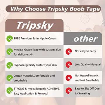 Boob Tape - Breast Lift Tape & Nipple Covers, Boobtape, Body Tape for Breast Lift, Bob Tape for Large Breasts A-G Cup (10 Satin Breast Petals+Boob tape) Brown