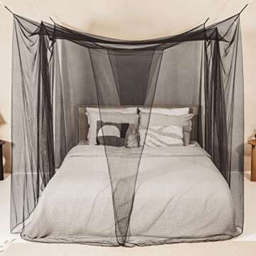 Stylish Black Mosquito Net with 4 Openings & Easy Install