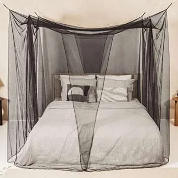 Stylish Black Mosquito Net with 4 Openings & Easy Install
