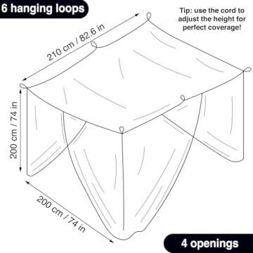 Stylish Black Mosquito Net with 4 Openings & Easy Install