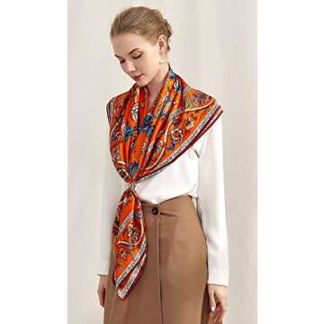 Grace Scarves 100% Silk Scarf, Extra-Large, Beanstalk, Orange