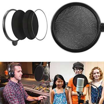 Microphone Pop Filter 6 inch Round Shape Wind Screen Mask Dual Layer Gooseneck Flexible for Blue Yeti Microphones