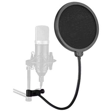 Microphone Pop Filter 6 inch Round Shape Wind Screen Mask Dual Layer Gooseneck Flexible for Blue Yeti Microphones