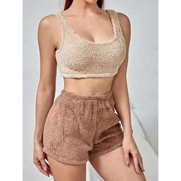 SweatyRocks Women's Fuzzy Pajamas Set Crop Tank Top with Shorts Loungewear