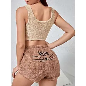 SweatyRocks Women's Fuzzy Pajamas Set Crop Tank Top with Shorts Loungewear