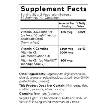 SMARTERNUTRITION Smarter Nutrition Plant-Based Vitamin D3 with Vegan K2-5000 IU for Immune Support, ...