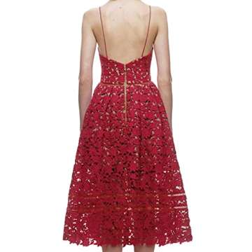 AlvaQ Womens Summer Sexy V Neck Lace Hollow Beach Evening Bridesmaid Midi Dress Formal Red Large