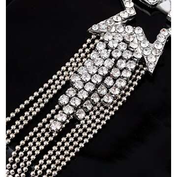 Women’s Tassel Earrings Star Ear Stud Pave Crystal Dangle Earrings Boho Waterfall Beaded Fringe Drop Earring (silver)