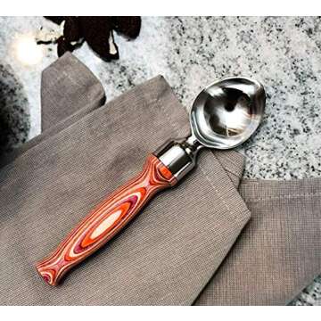 Island Bamboo Pakkawood Ice Cream Server Set –Heavy Duty Ice Cream Scoop with Wooden Handle + 5 Matching Ice Cream Bowls for Serving, Perfect Gift Set for Housewarming & Birthday, Gift Bag Included