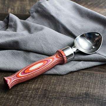 Island Bamboo Pakkawood Ice Cream Server Set –Heavy Duty Ice Cream Scoop with Wooden Handle + 5 Matching Ice Cream Bowls for Serving, Perfect Gift Set for Housewarming & Birthday, Gift Bag Included