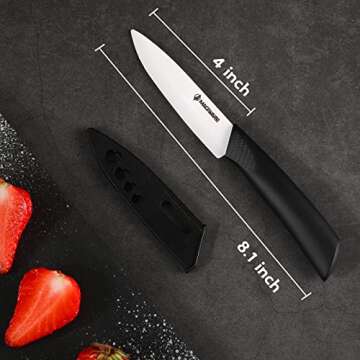 Magiware Paring Knife, Classic 4 inch Ceramic Paring Knife with Sheath Cover, Fruit and Vegetable knife,Longer Sharp Rust Proof Stain Resistant