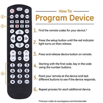 GE Color Select Backlit Buttons Universal Remote Control, Samsung TV Remote Control Replacement, Samsung Remote Control for Smart TV, Roku Remote Replacement, Vizio, LG TV, Sony, 4-Device, Black 44220