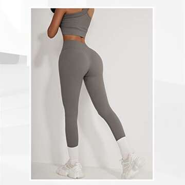 ABOCIW Seamless Ribbed Workout Sets Women 2 Piece GMY Yoga One Shoulder Sport BraTummy Control High Waist Leggings Sets Exercise Tracksuit Gray Large