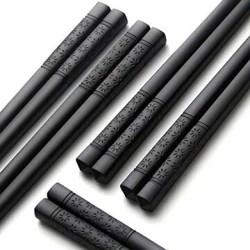 YFWOOD 5 Pairs Chopsticks - Safe Non-Slip Reusable Dishwasher Black 9.4 Inch