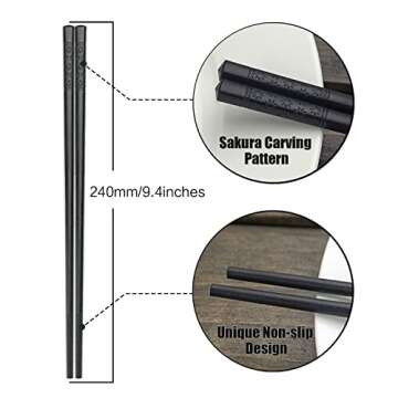 YFWOOD 5 Pairs Safe Non-Slip Reusable Chopsticks