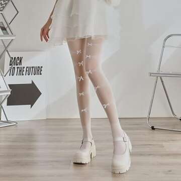 Sahabowi Women's Sexy Sheer Tights, High Waist Pantyhose, Vintage Control Top Stockings,Cross Patched Small Bow White(LW2022081504,1pcs)