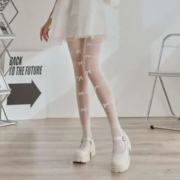 Sahabowi Women's Sexy Sheer Tights, High Waist Pantyhose, Vintage Control Top Stockings,Cross Patched Small Bow White(LW2022081504,1pcs)