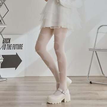 Sahabowi Women's Sexy Sheer Tights, High Waist Pantyhose, Vintage Control Top Stockings,Cross Patched Small Bow White(LW2022081504,1pcs)